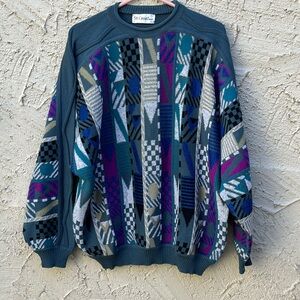 St. Croix Men's Geometric Abstract Crewneck Sweater Grandpa Cosby Large Vintage